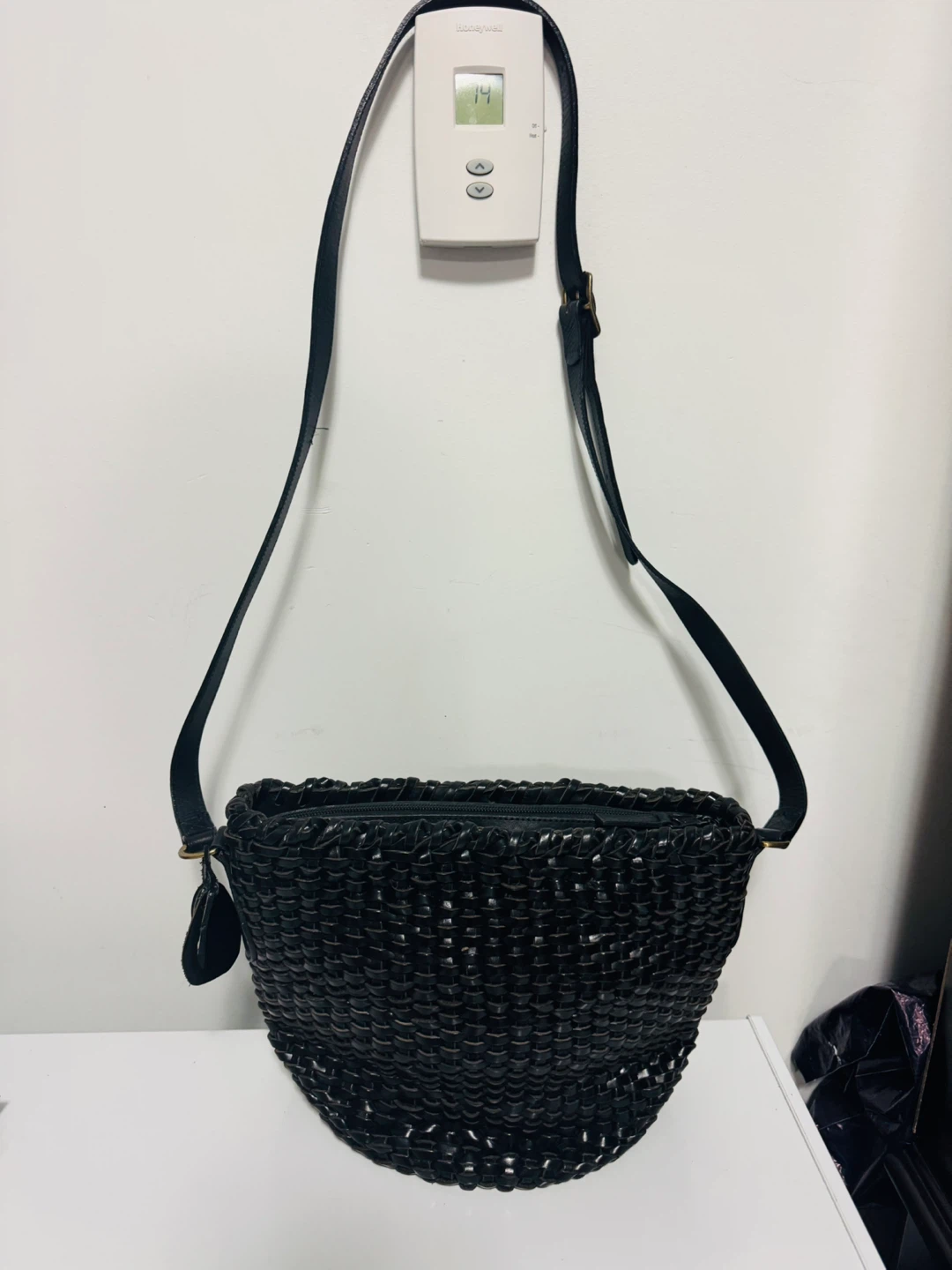 Black Woven Leather Shoulder Bag