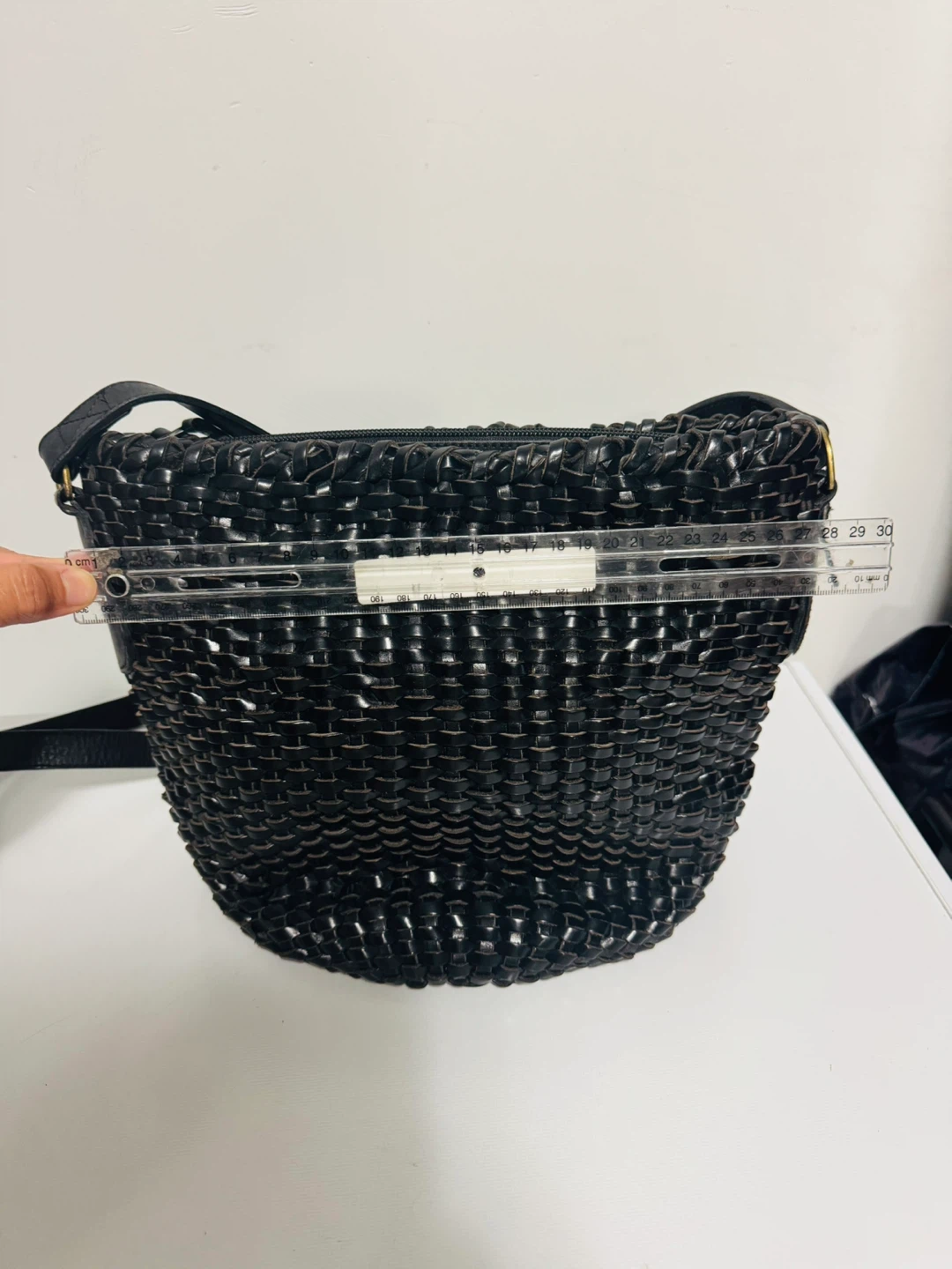 Black Woven Leather Shoulder Bag - photo 5