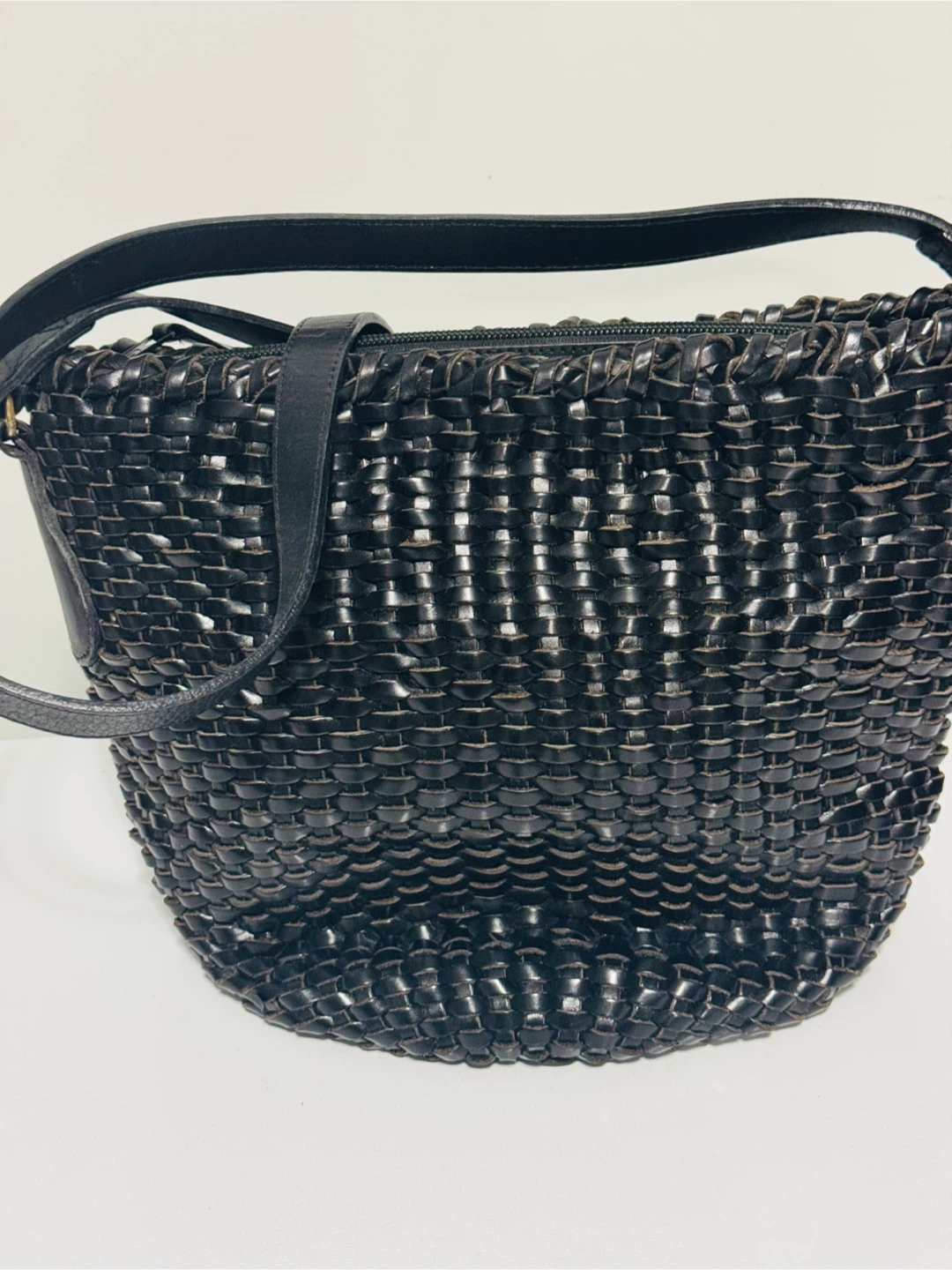 Black Woven Leather Shoulder Bag - photo 3