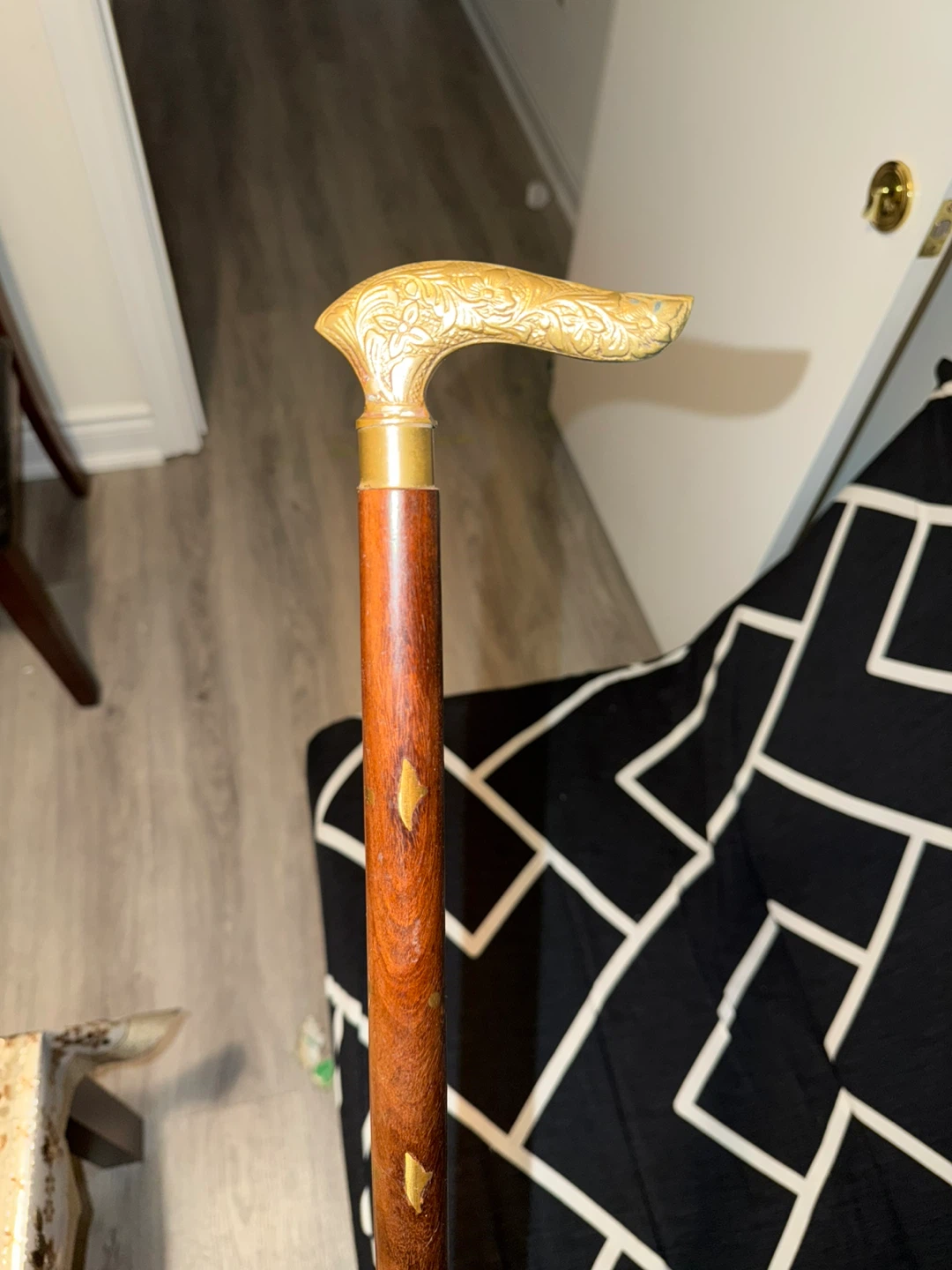Wooden Walking Cane with Ornate Handle