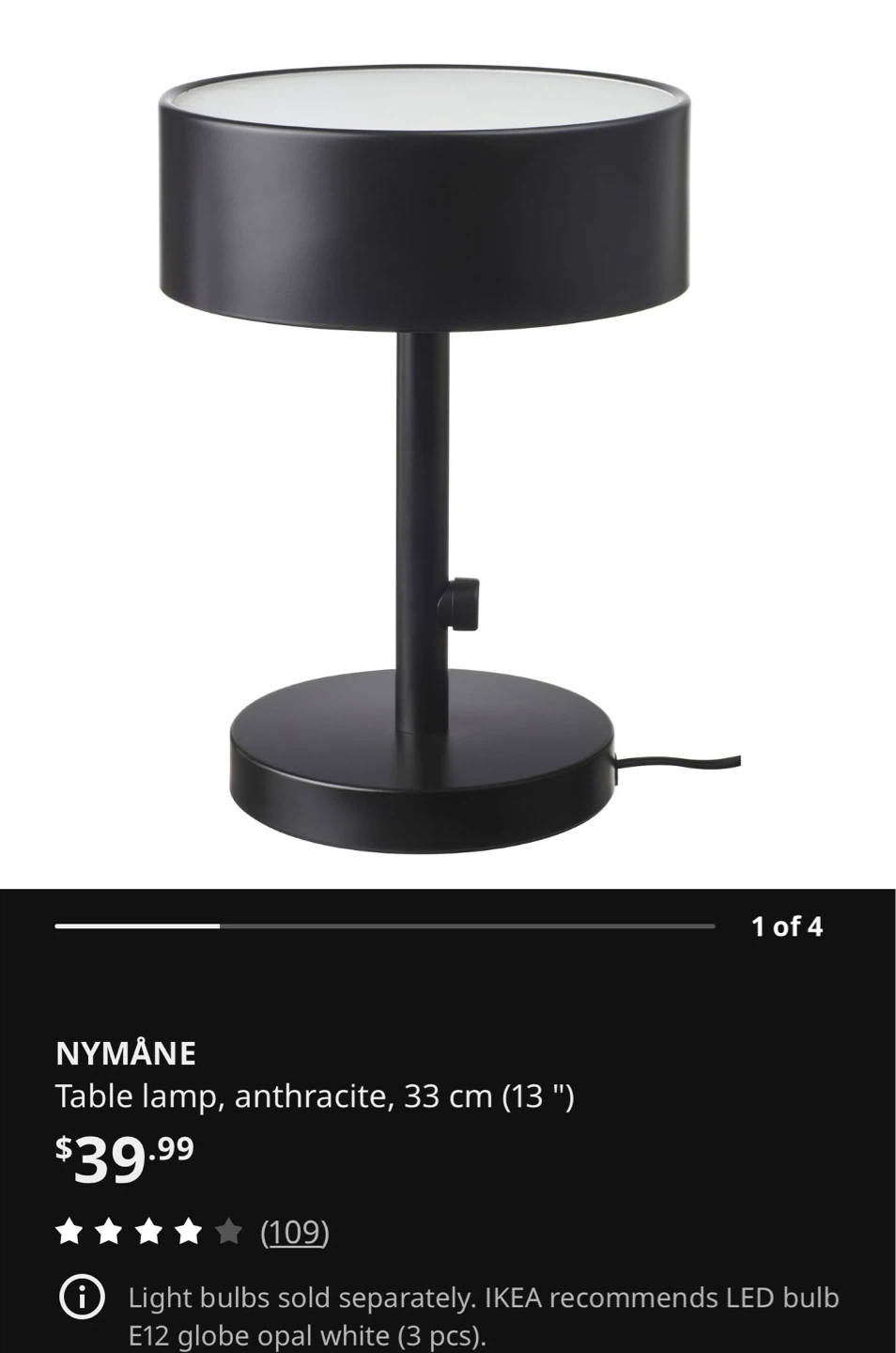 IKEA NYMANE Table lamp with bulbs