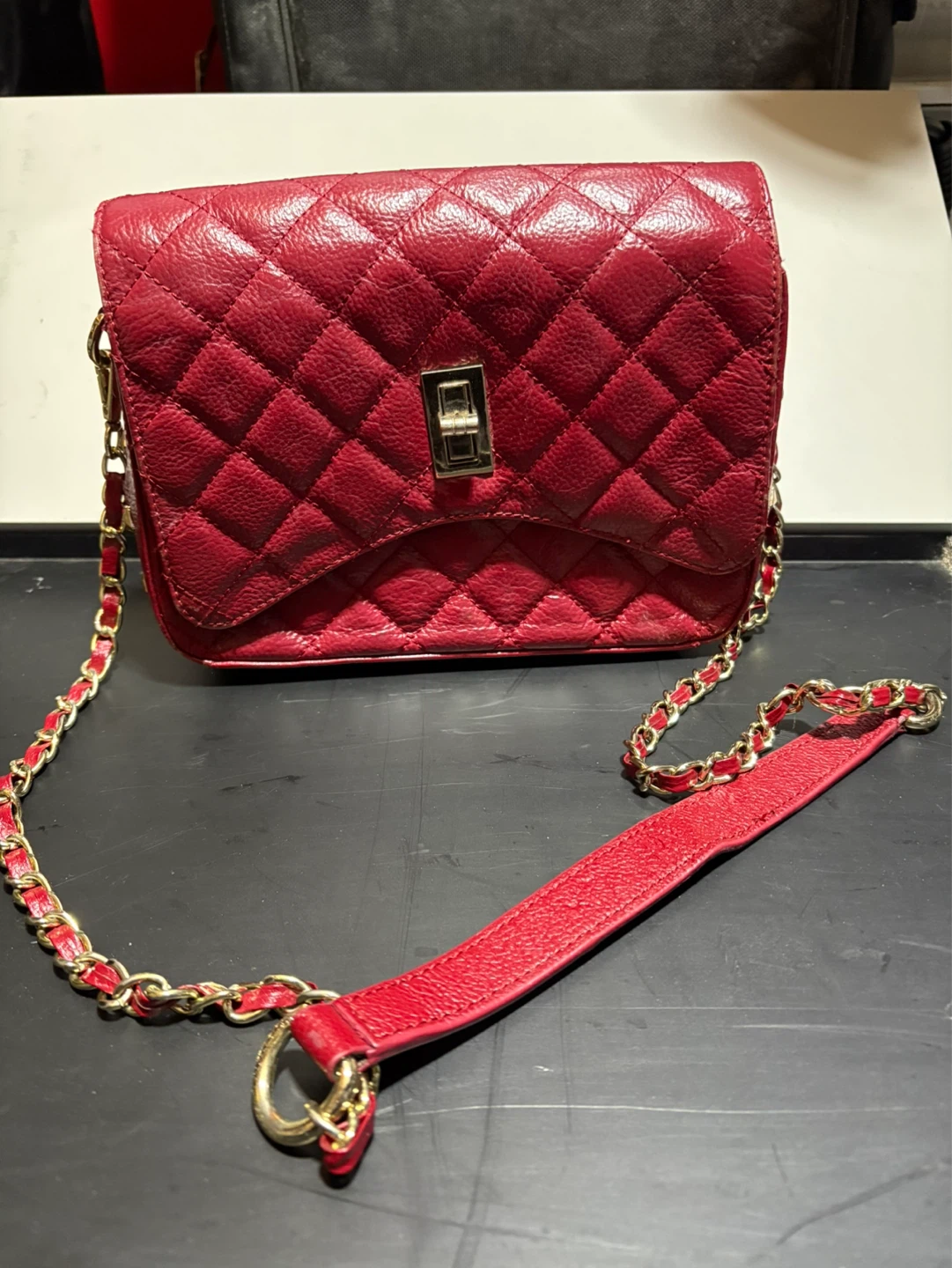 Red Quilted Leather Crossbody Purse