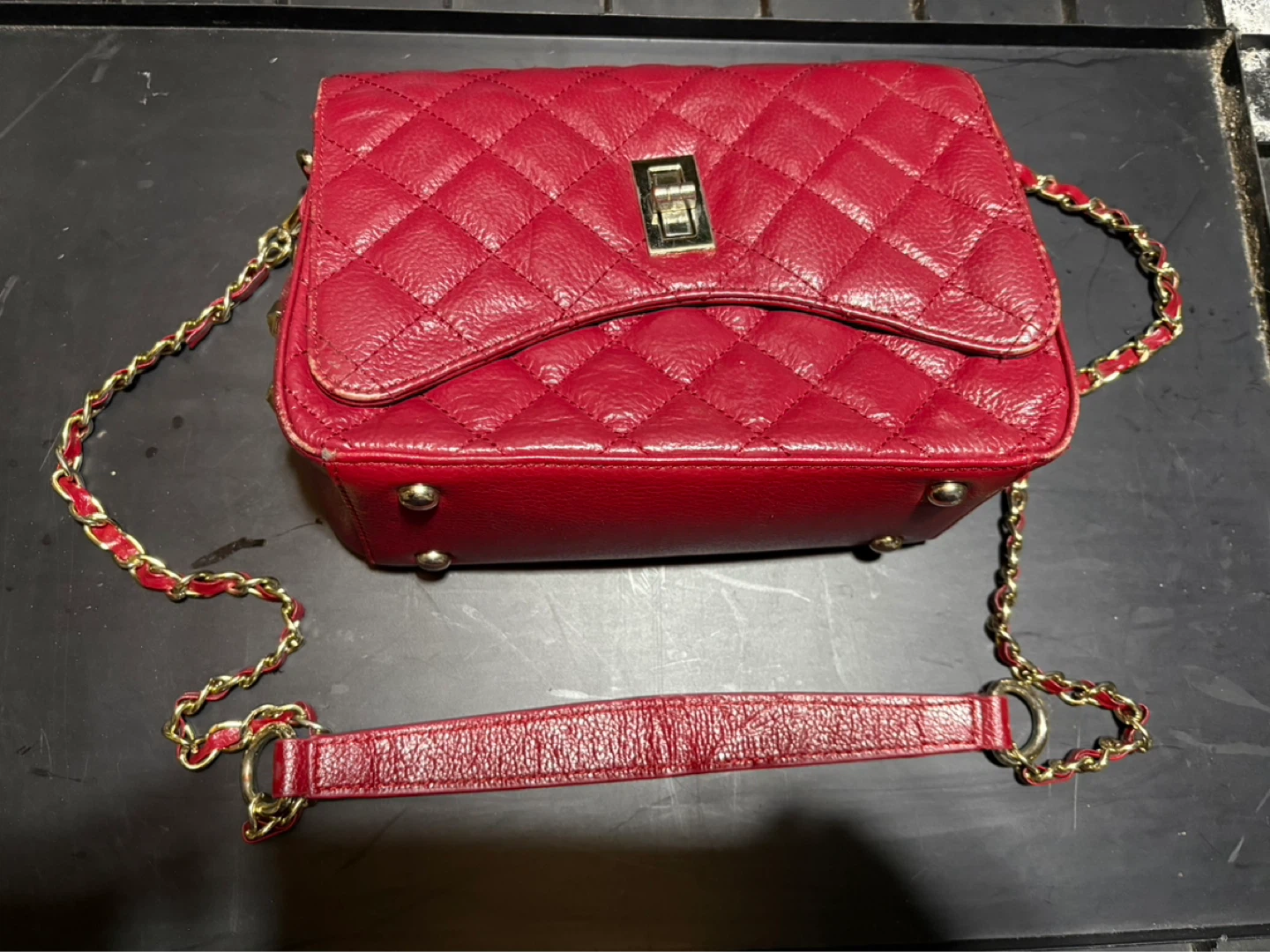 Red Quilted Leather Crossbody Purse - photo 3