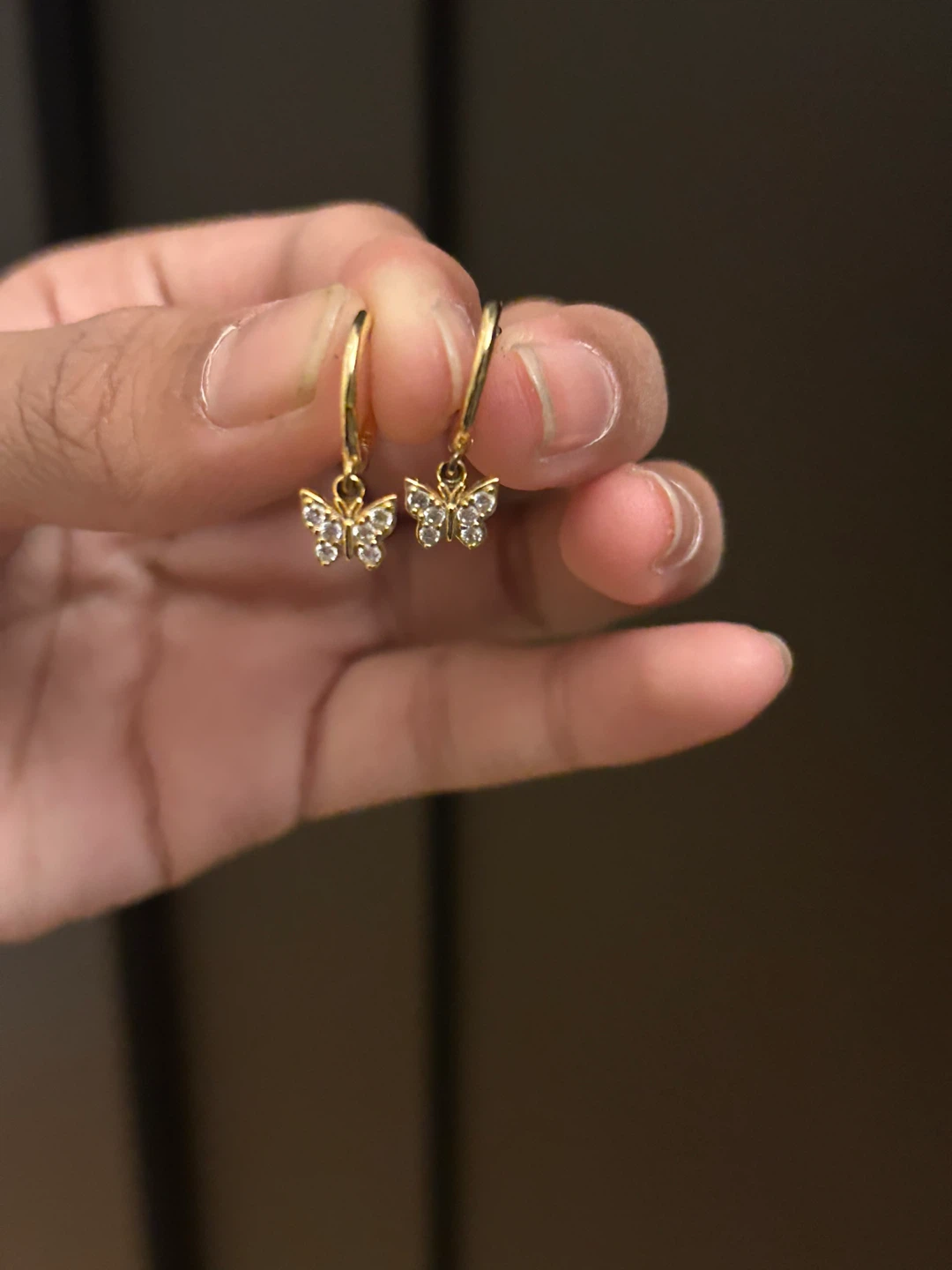 Gold Butterfly Hoop Earrings with Rhinestones - photo 2