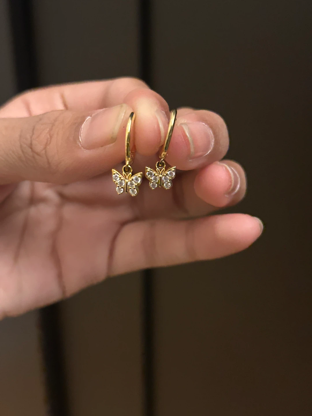 Gold Butterfly Hoop Earrings with Rhinestones