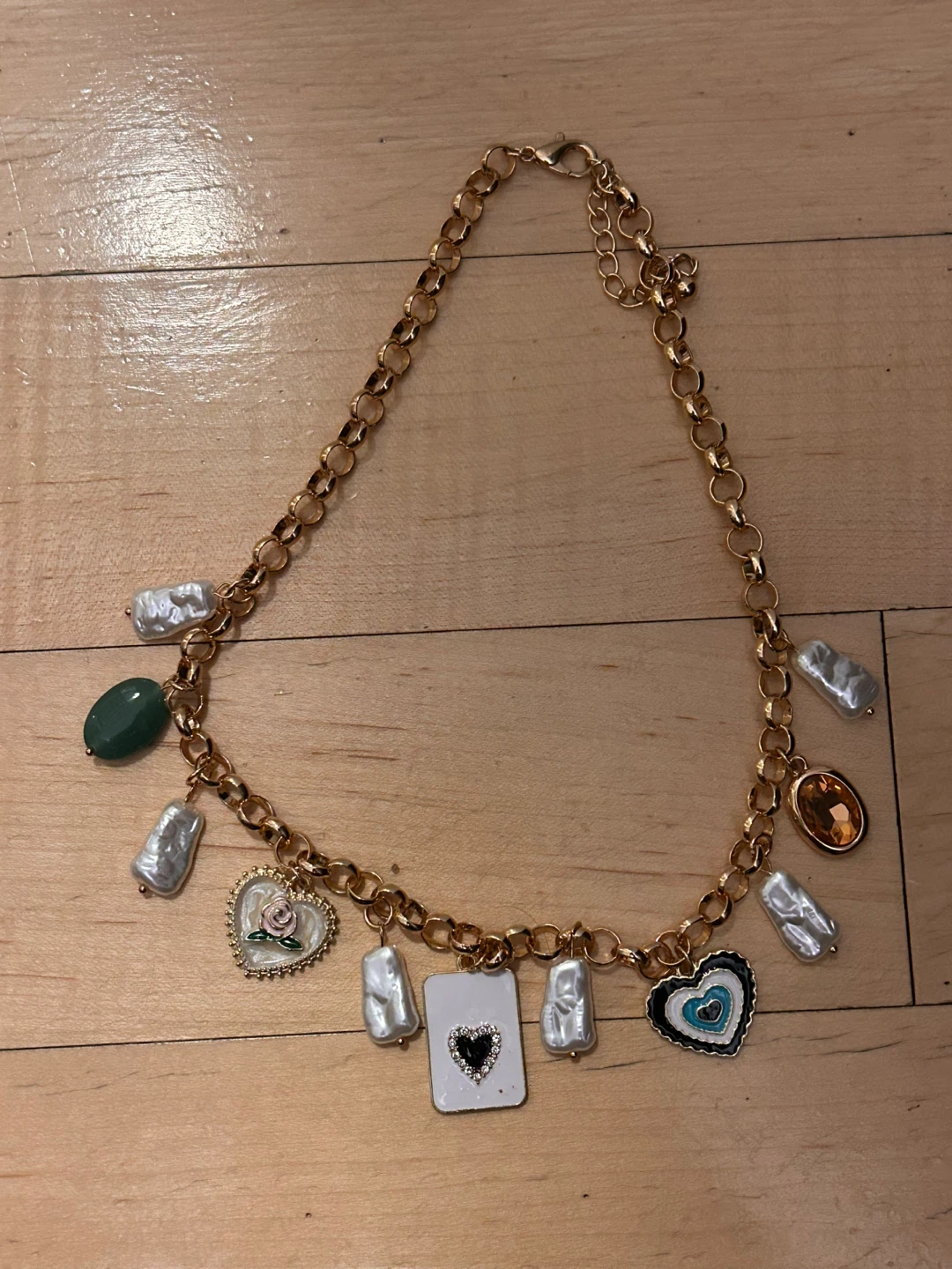 Gold-tone Charm Necklace with Seashells and Starfish