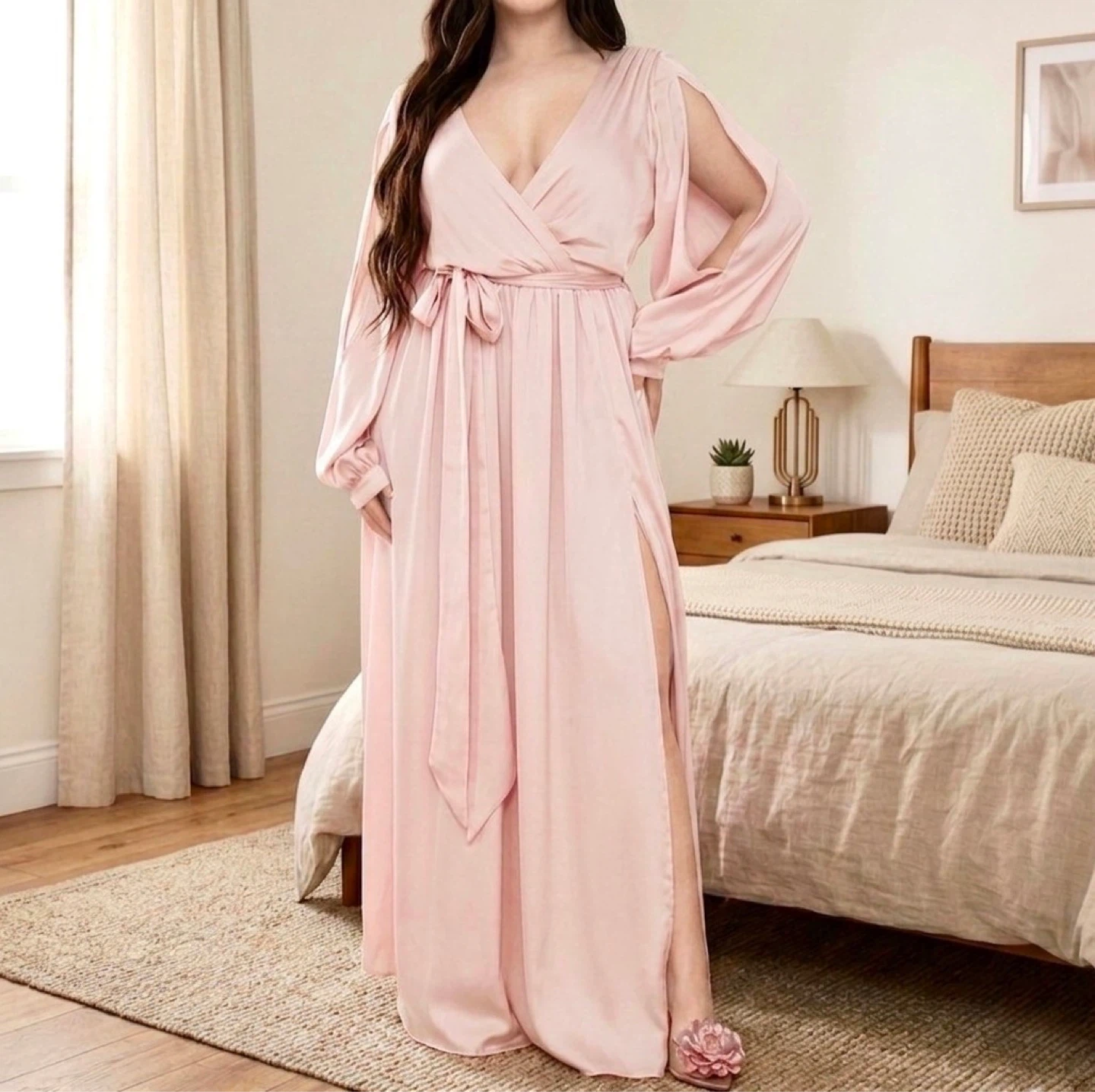 Blush Long Sleeve Wrap Maxi Dress – 3X Plus Size