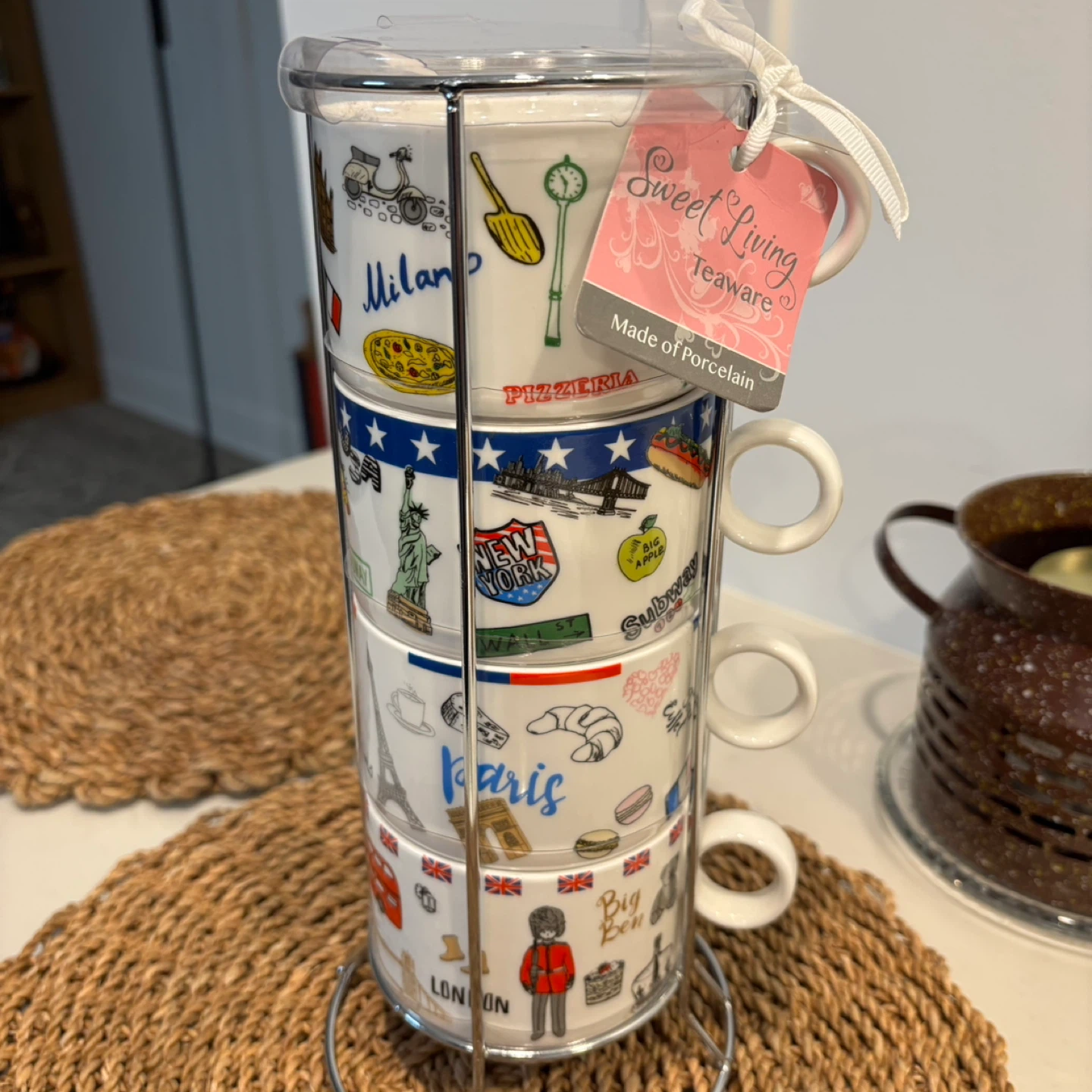 Cute travel destinations coffee cups with rack holder