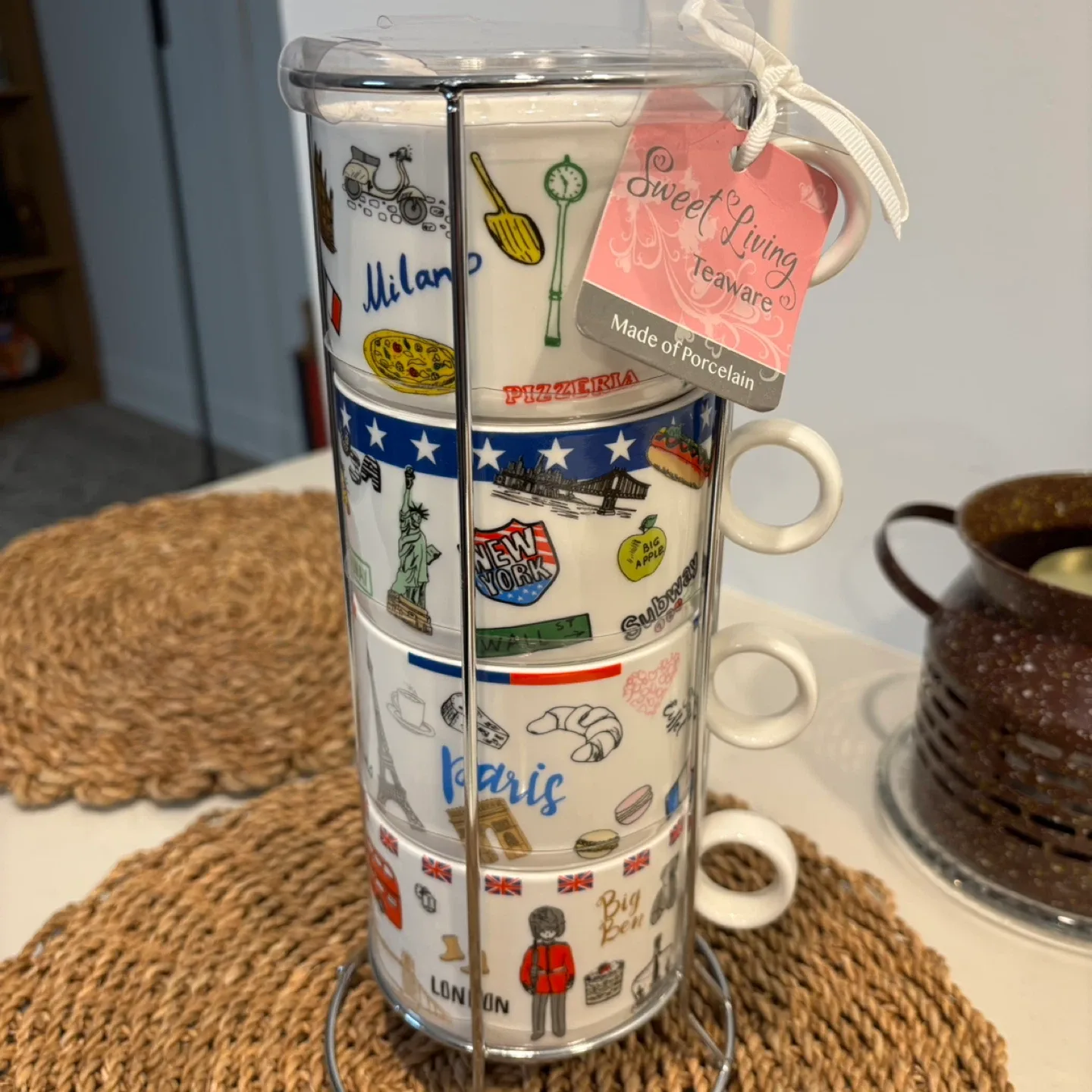 Cute travel destinations coffee cups with rack holder