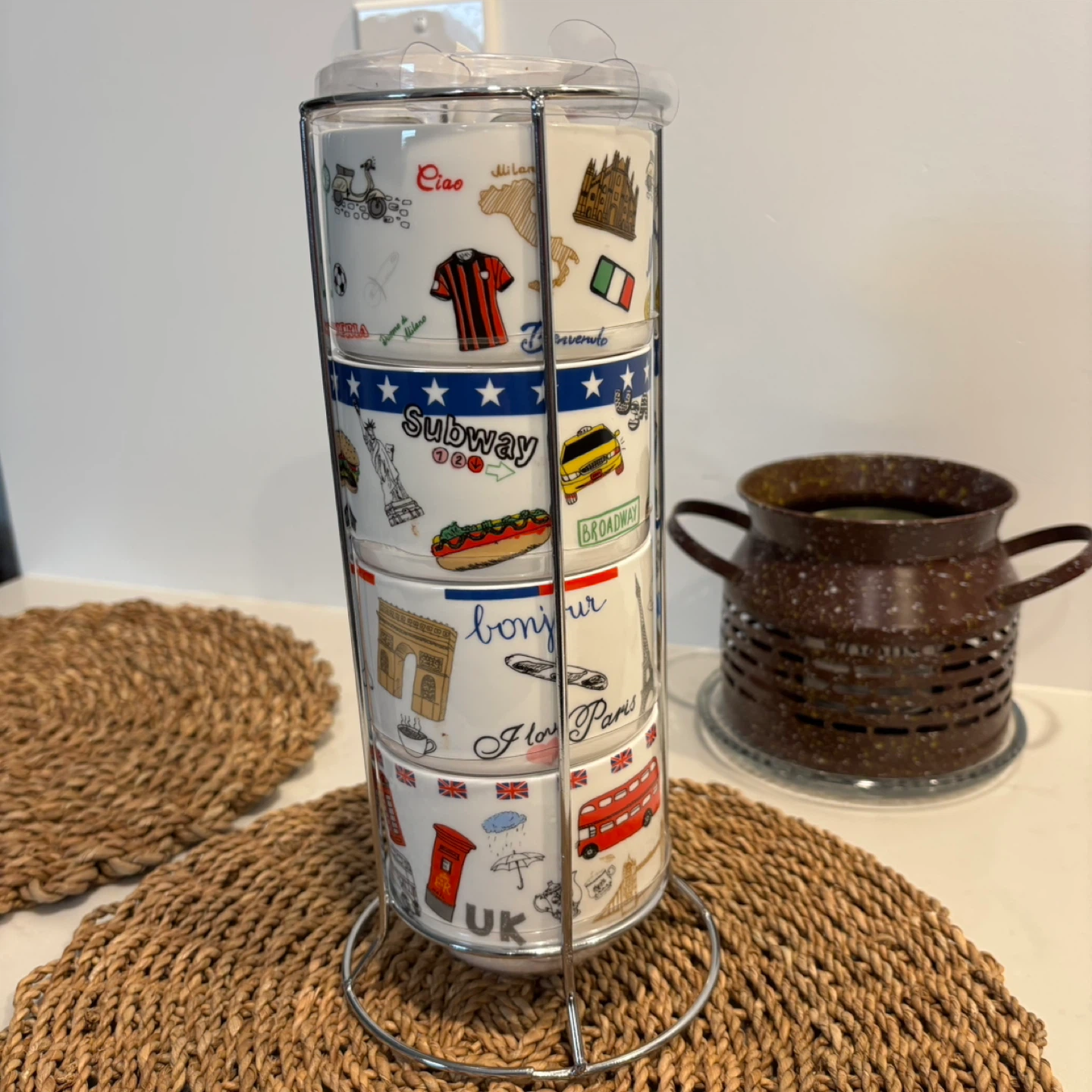 Cute travel destinations coffee cups with rack holder - photo 2