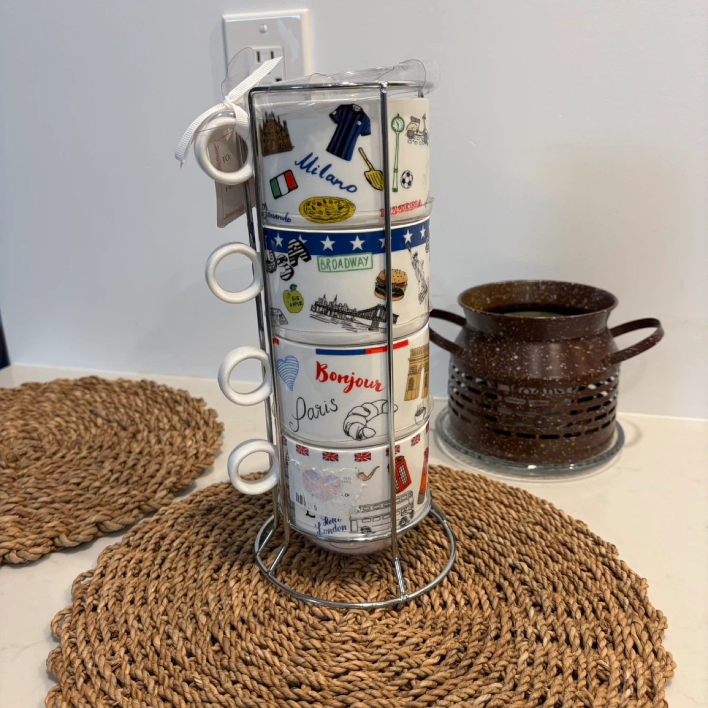 Cute travel destinations coffee cups with rack holder - photo 3