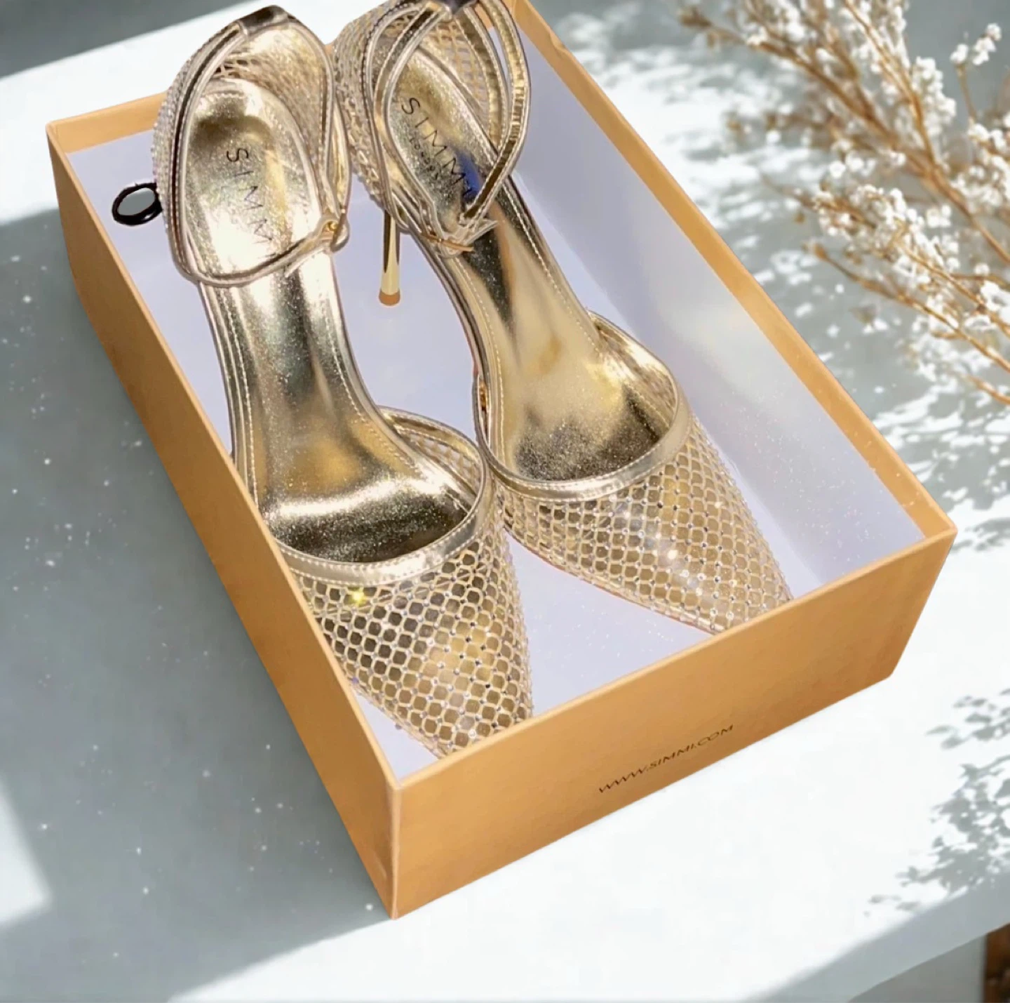 Gold Mesh Diamante Heels – Size US 10-11 - photo 4