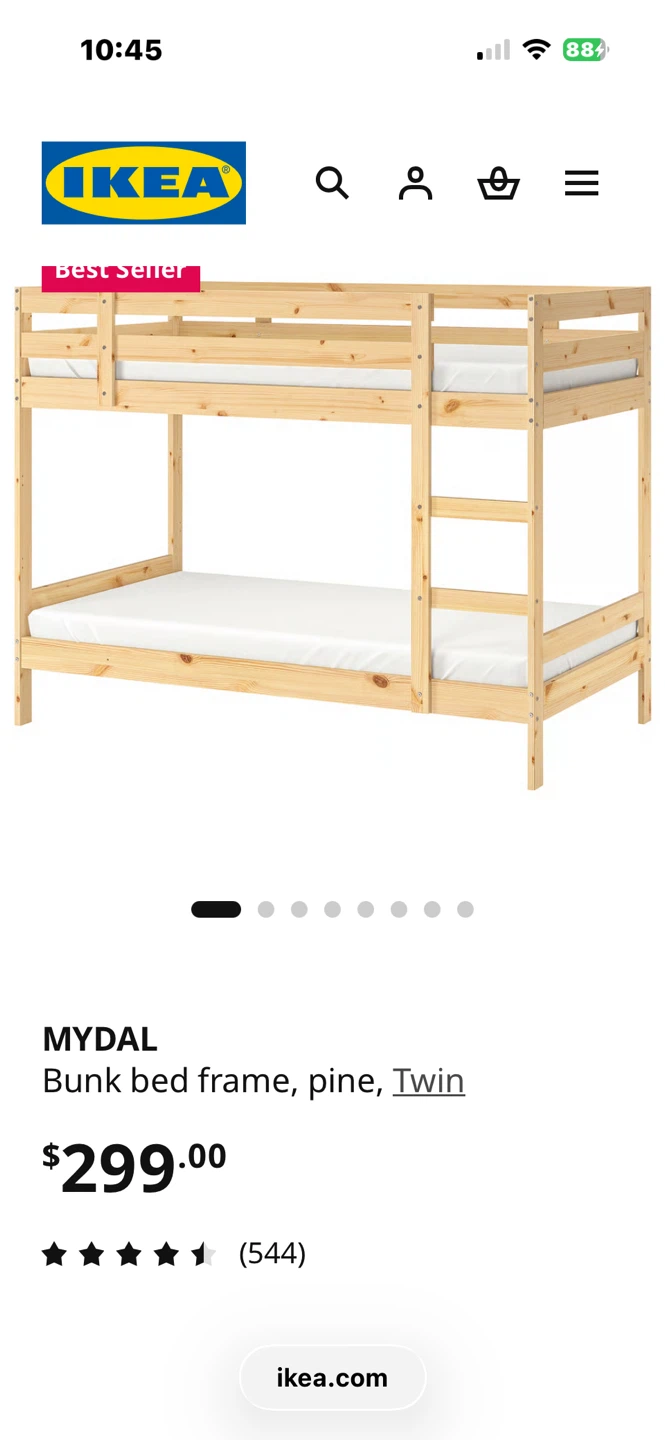 IKEA MYDAL Bunk Bed Frame & Mattresses - Pine, Twin
