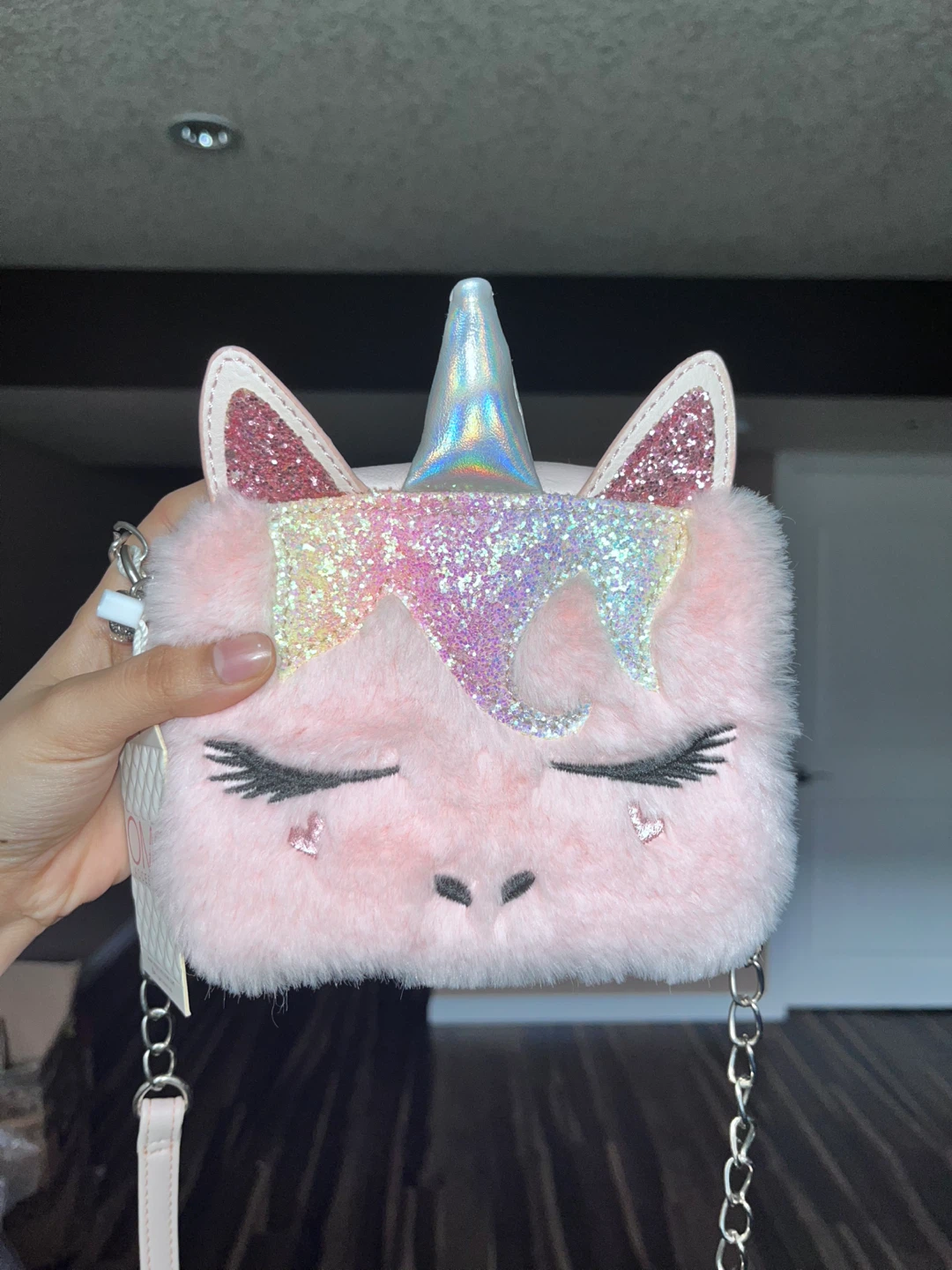 Pink Unicorn Faux Fur Crossbody Bag