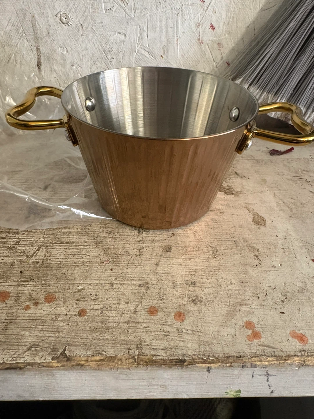 Copper and Stainless Steel Sauce Pan with Gold Handles