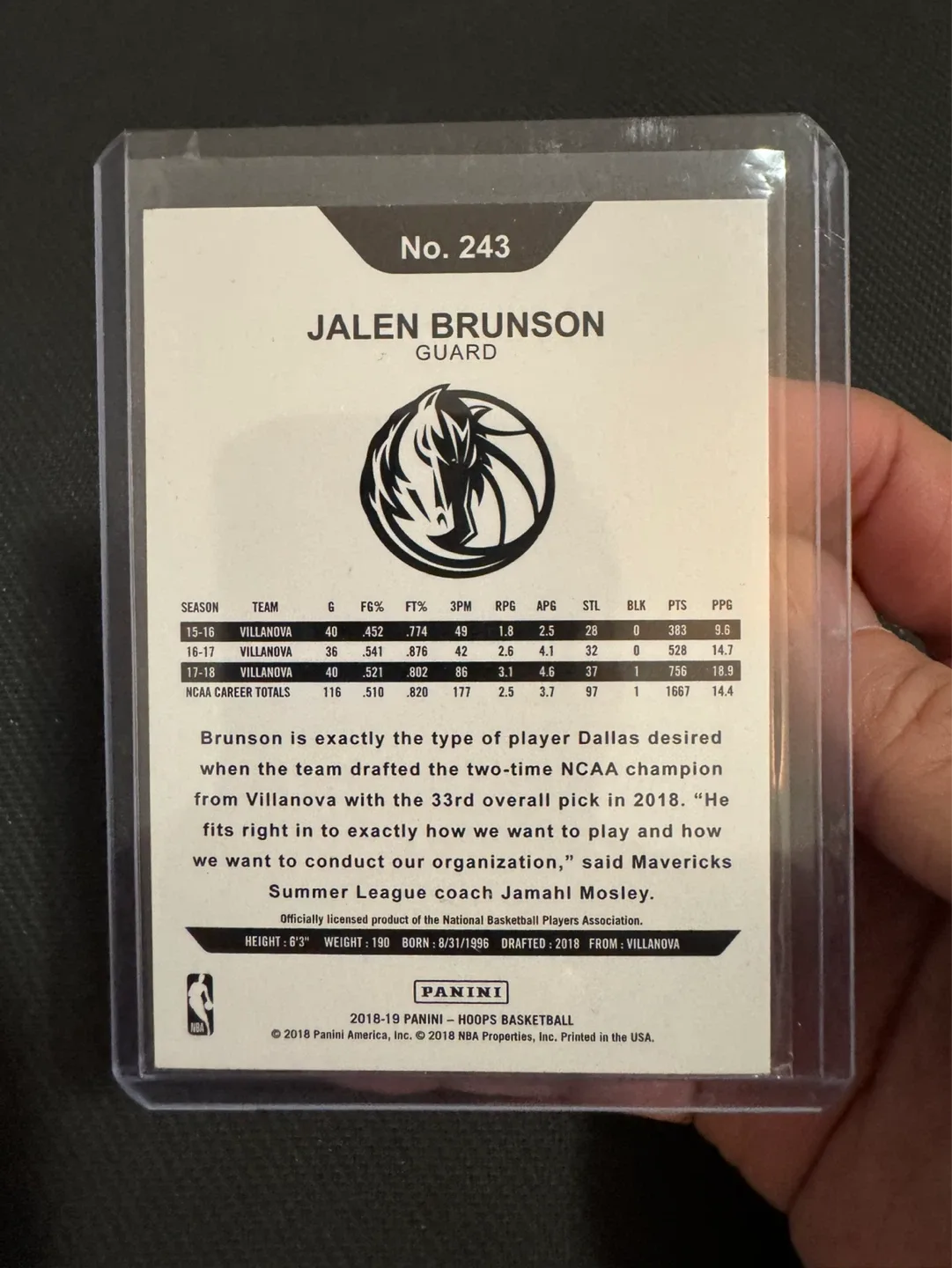 Jalen Brunson 2018-19 Panini NBA Hoops Rookie RC Mavericks - photo 2