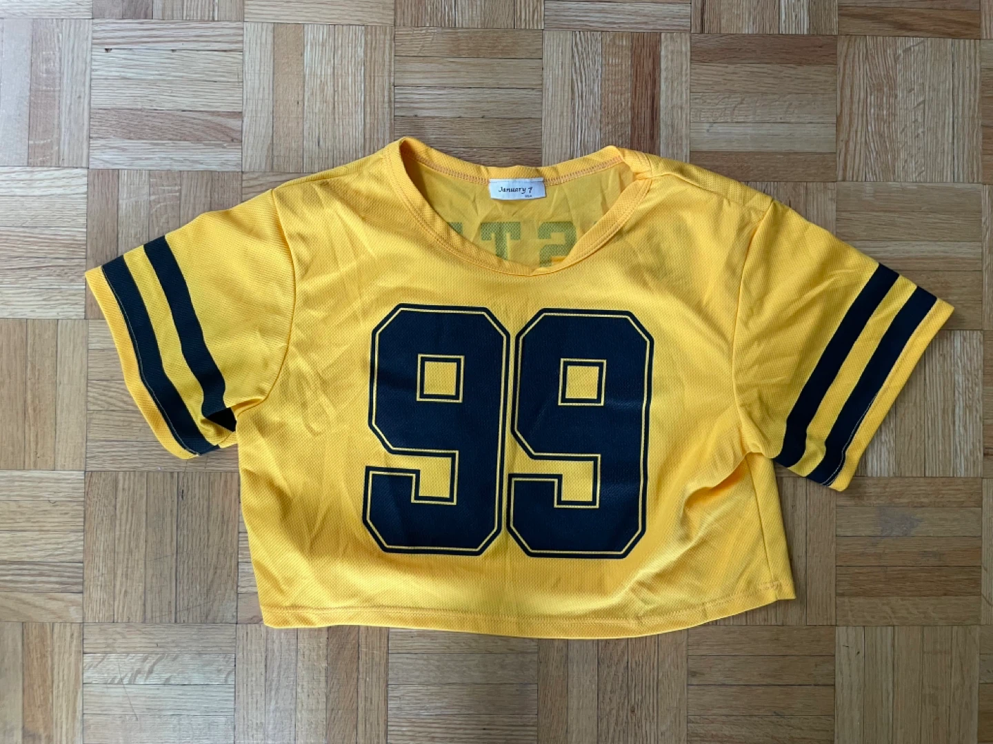 Yellow "Hustle 99" Cropped Jersey Top