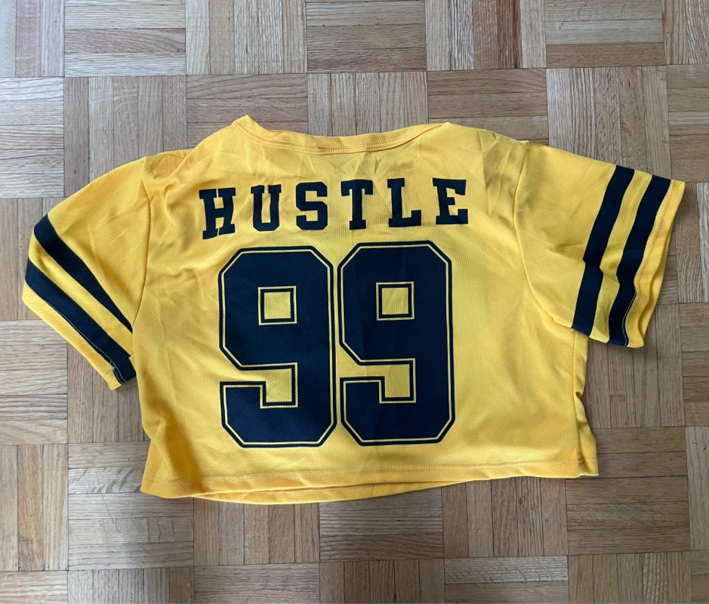 Yellow "Hustle 99" Cropped Jersey Top - photo 2