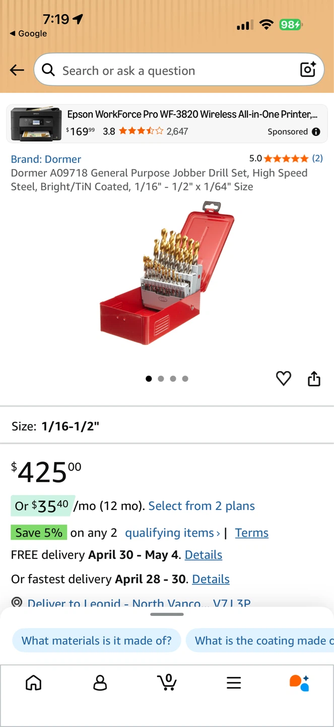 Dormer A09718 Jobber Drill Bit Set