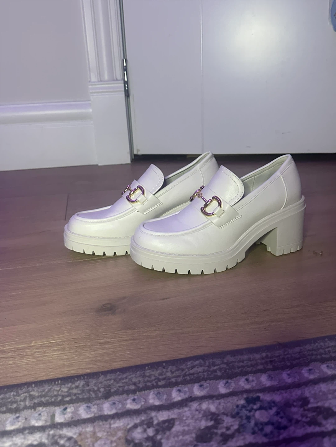 Steve Madden White Loafer Platform Heels - photo 5