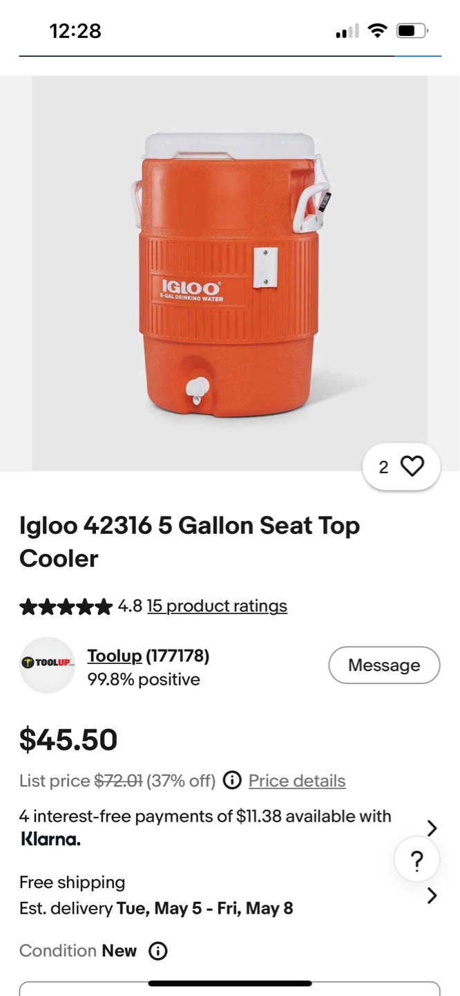 Igloo 5 Gallon Seat Top Water Cooler