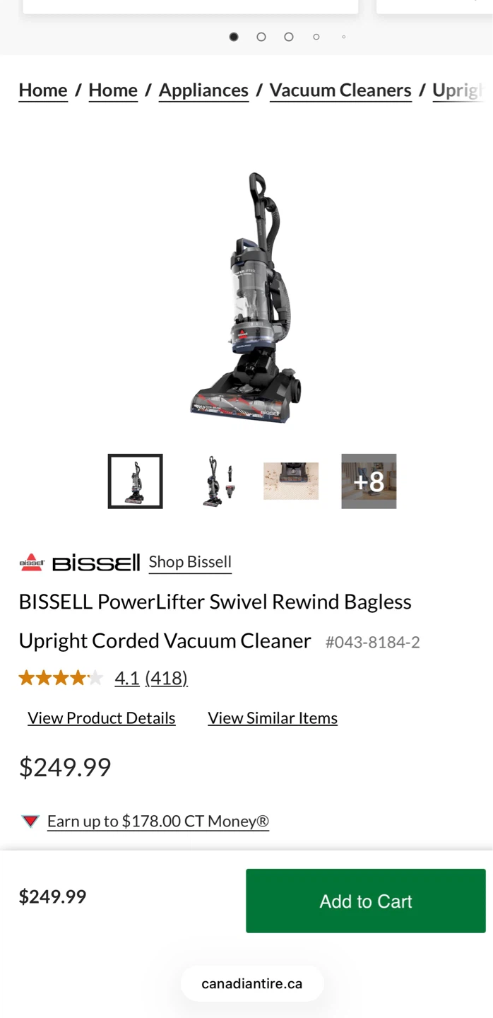 BISSELL PowerLifter Swivel Rewind Bagless Upright Vacuum Cleaner