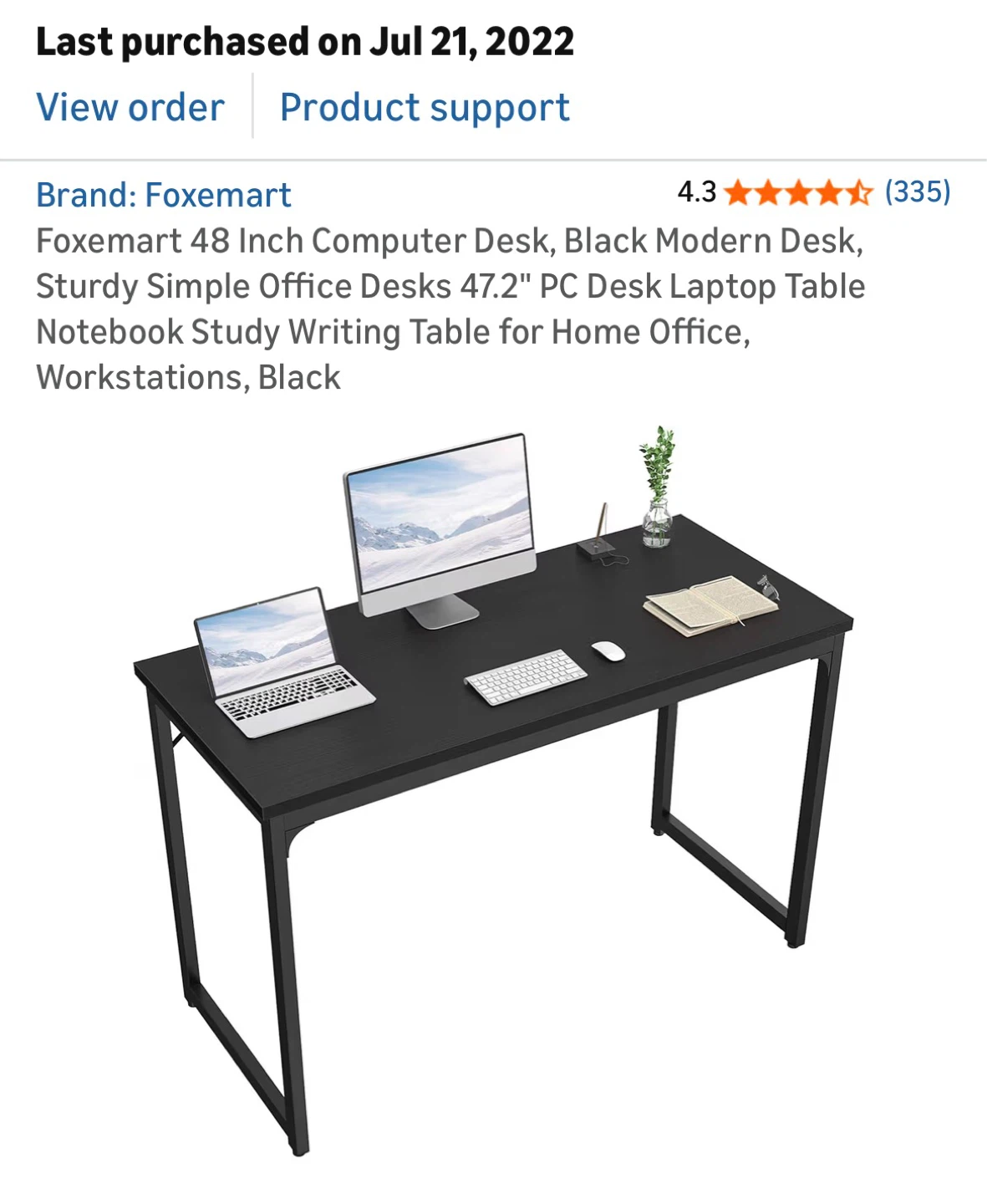 Foxemart 48 Inch Computer Desk - Black