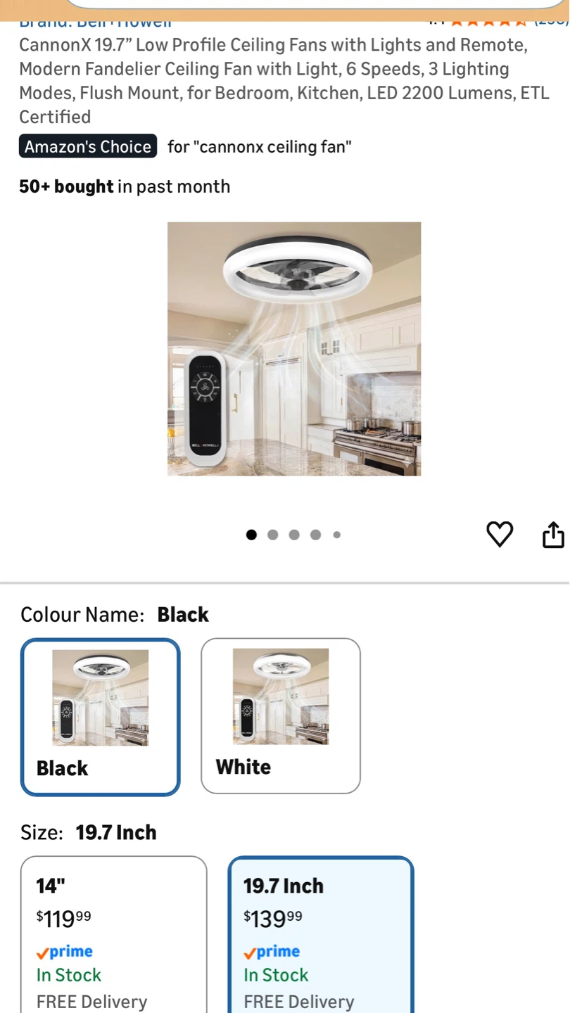 CannonX 19.7" Black Ceiling Fan with Light and Remote