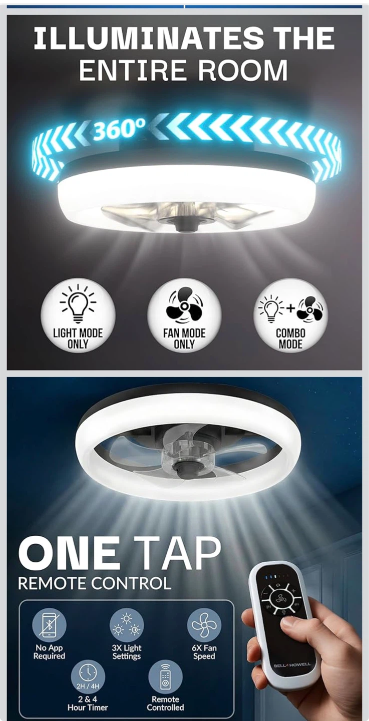 CannonX 19.7" Black Ceiling Fan with Light and Remote - photo 4