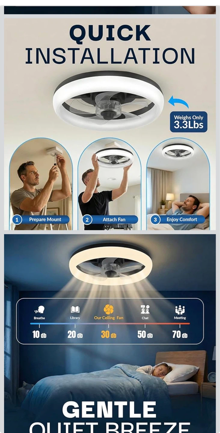 CannonX 19.7" Black Ceiling Fan with Light and Remote - photo 3