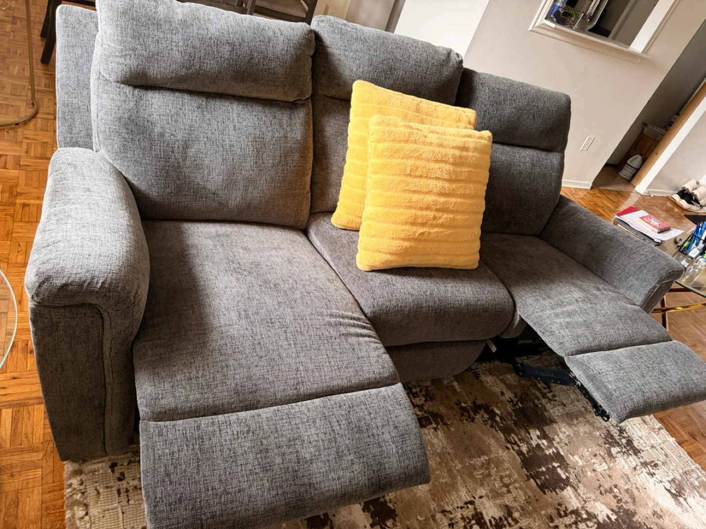 Grey Reclining Sofa with 3 Seats