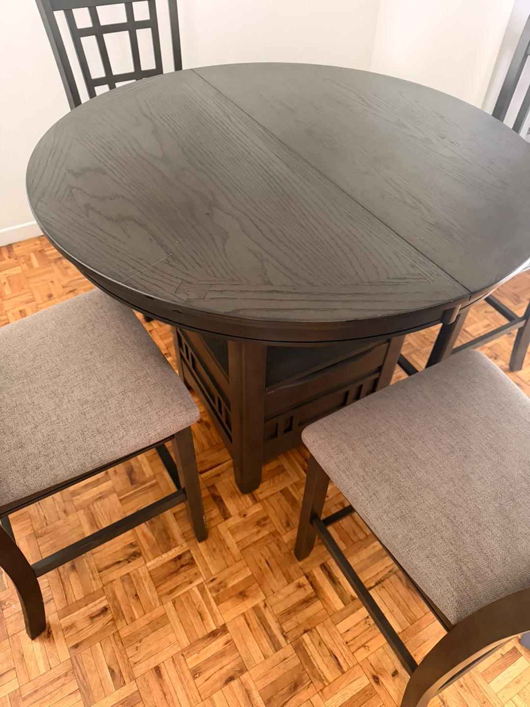Dark Oak Round Counter Height Table with 2 Stools - photo 3