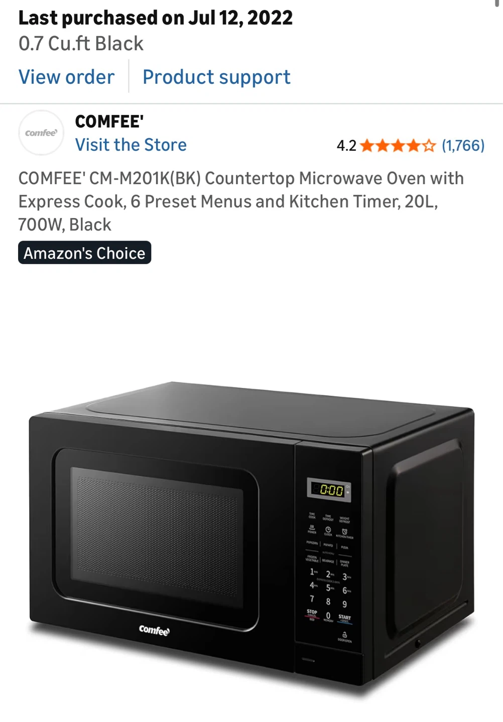 Comfee 20L Countertop Microwave Oven - Black