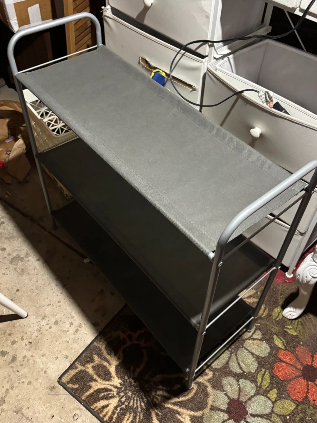 Grey 3-Tier Fabric Shoe Rack/Storage Shelf
