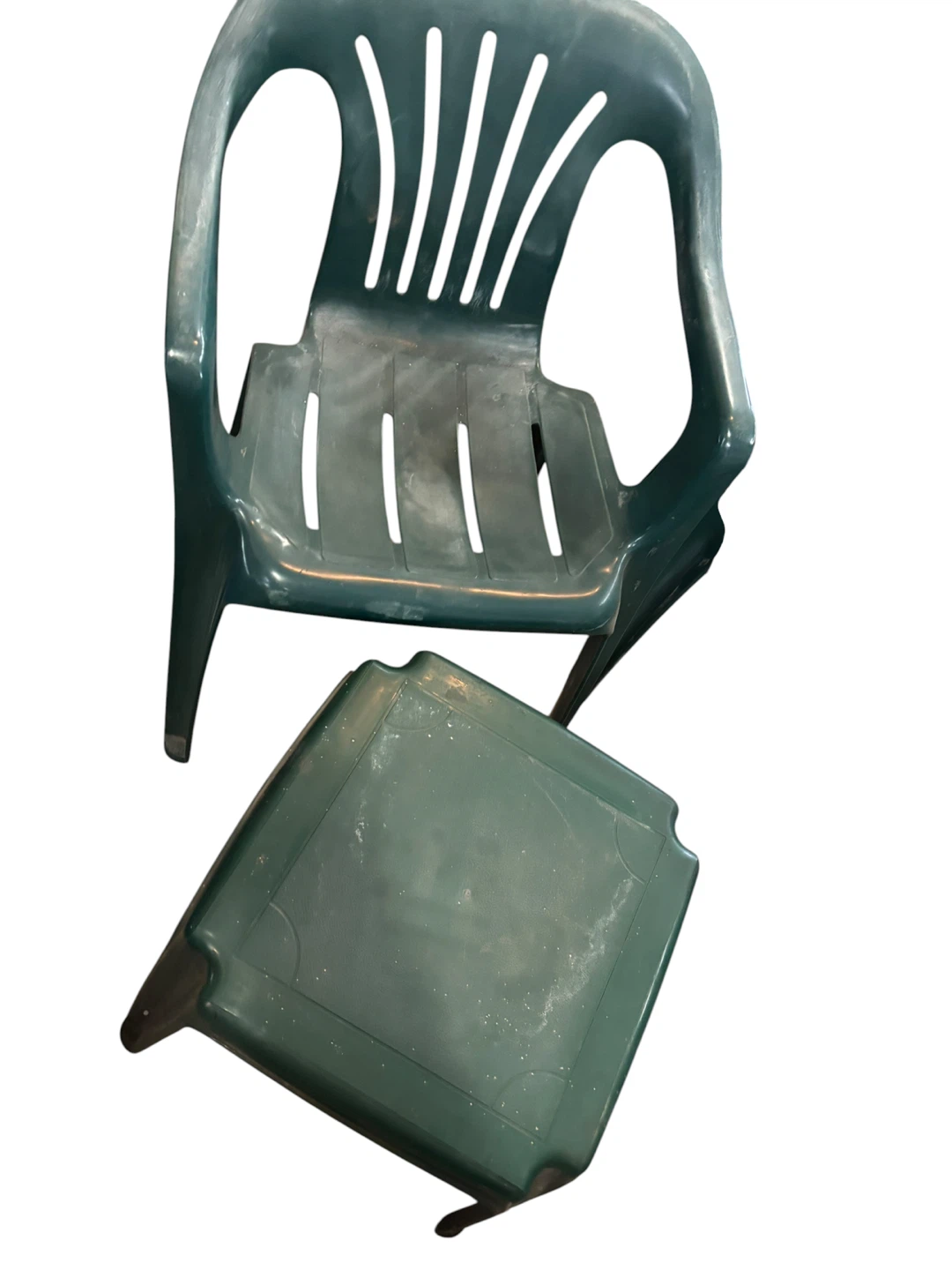 Set of 5 Green Plastic Outdoor Chairs with green table - photo 5