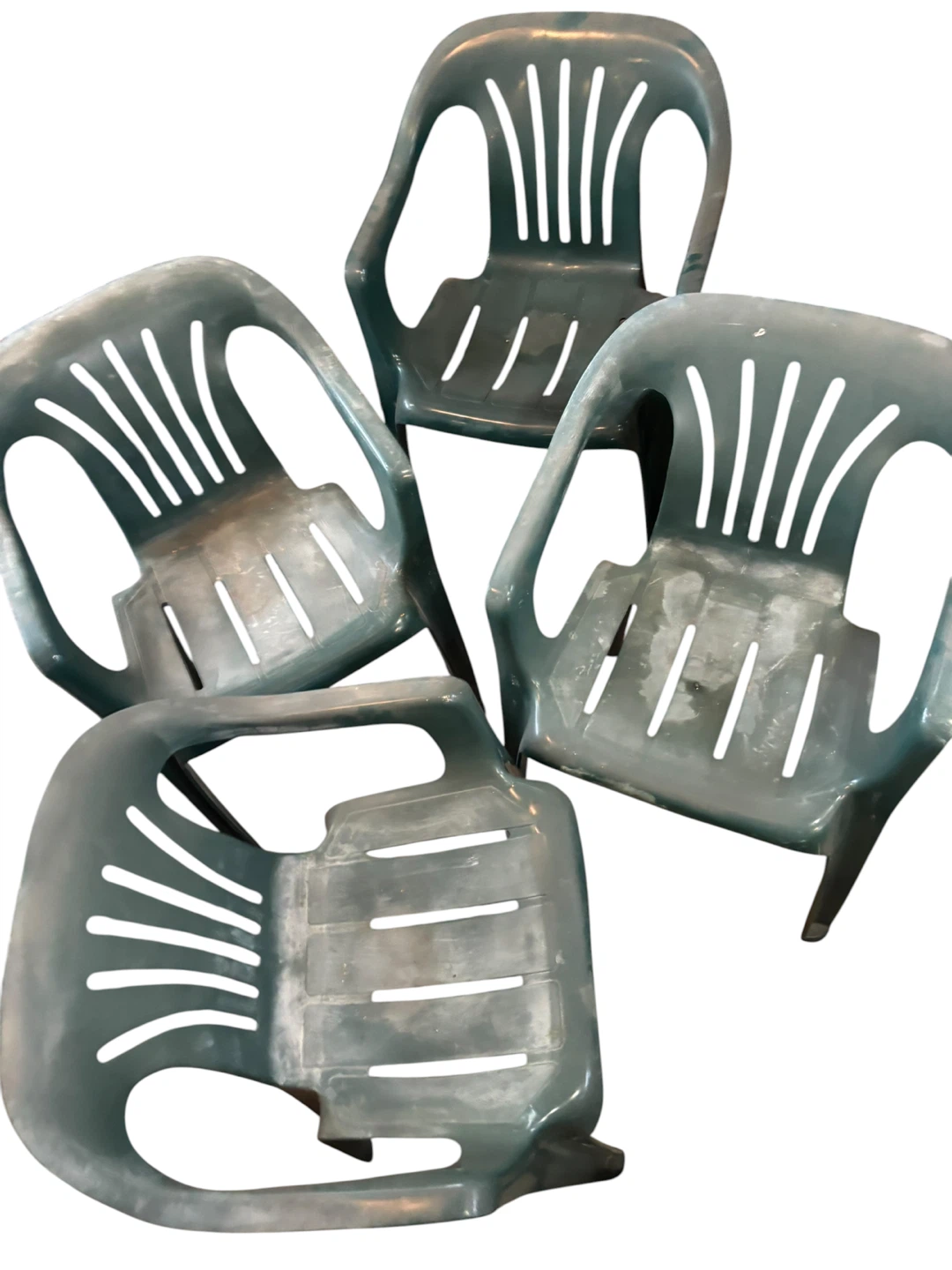 Set of 5 Green Plastic Outdoor Chairs with green table - photo 4