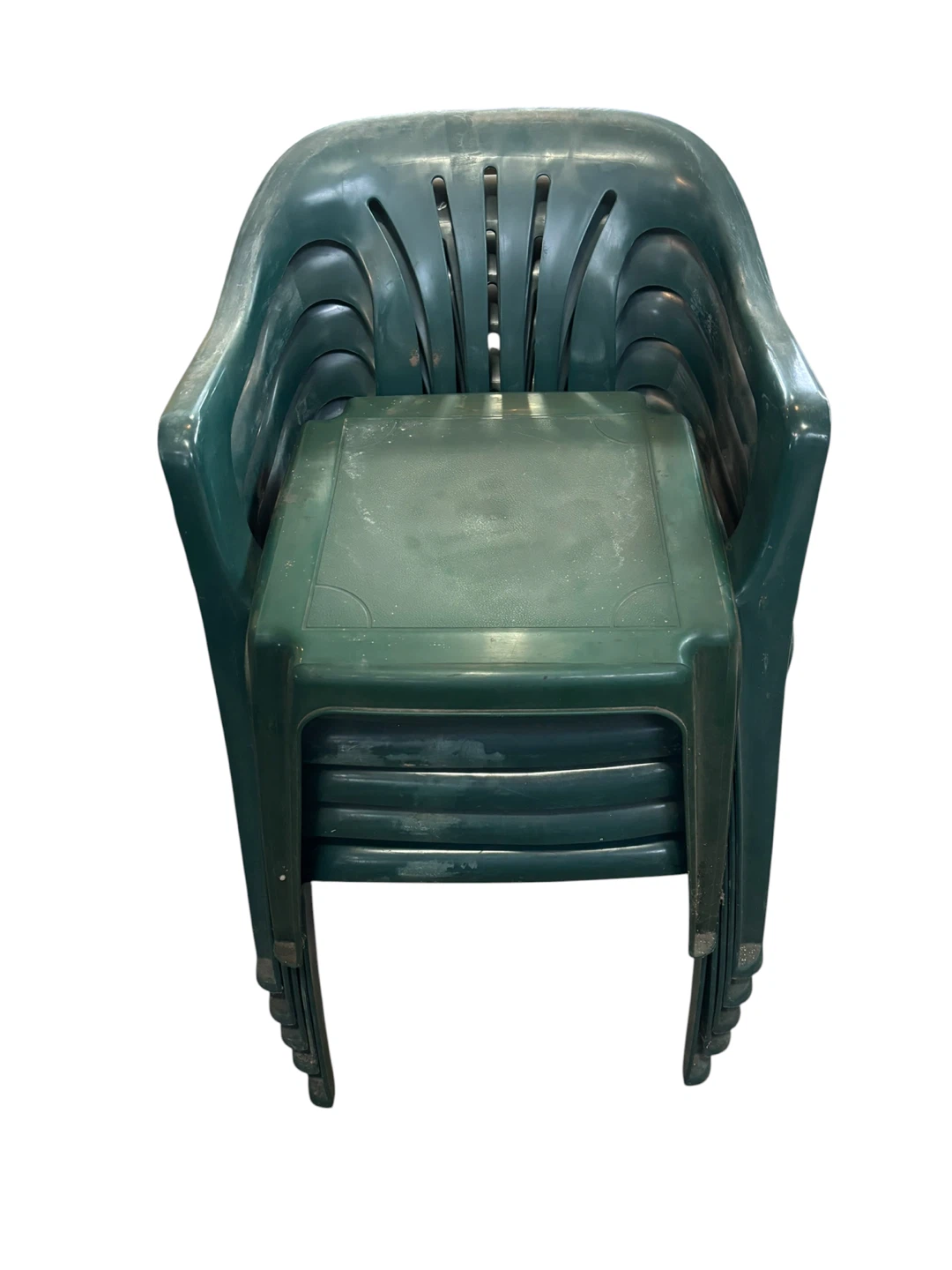 Set of 5 Green Plastic Outdoor Chairs with green table