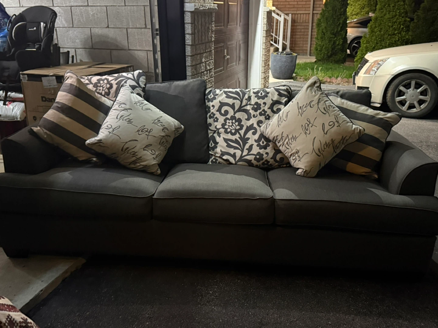 Dark Grey Sofa with Throw Pillows