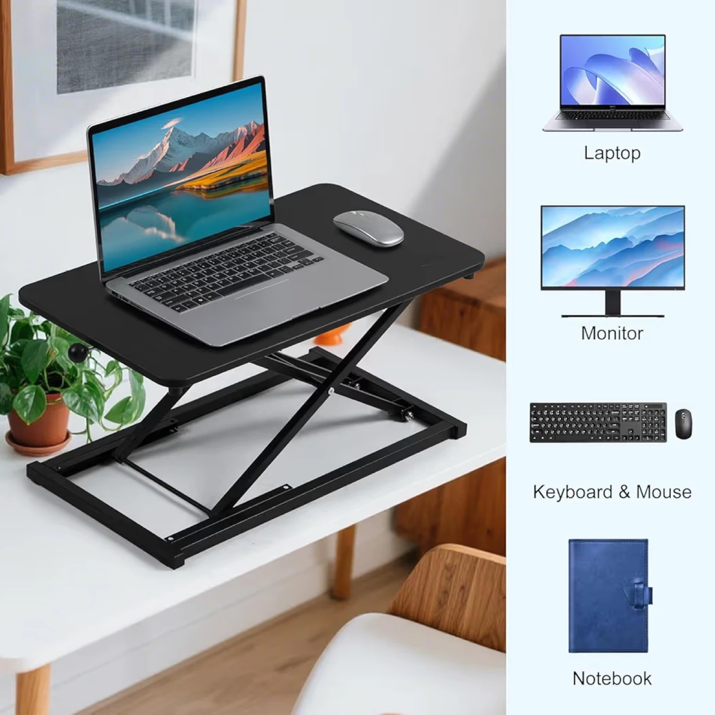 Black Adjustable Standing Desk Converter