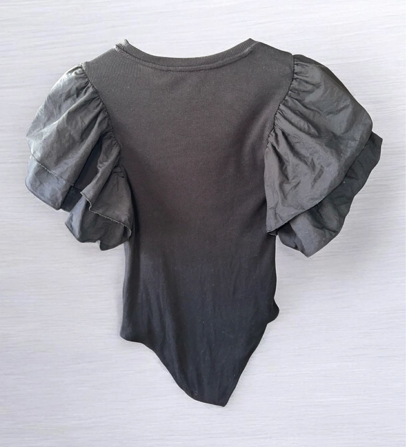 ZARA Black Ribbed Bodysuit with Puff Sleeves - Size L - photo 3