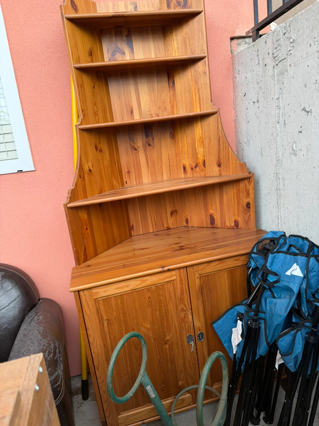 Wooden Corner Cabinet with Shelves