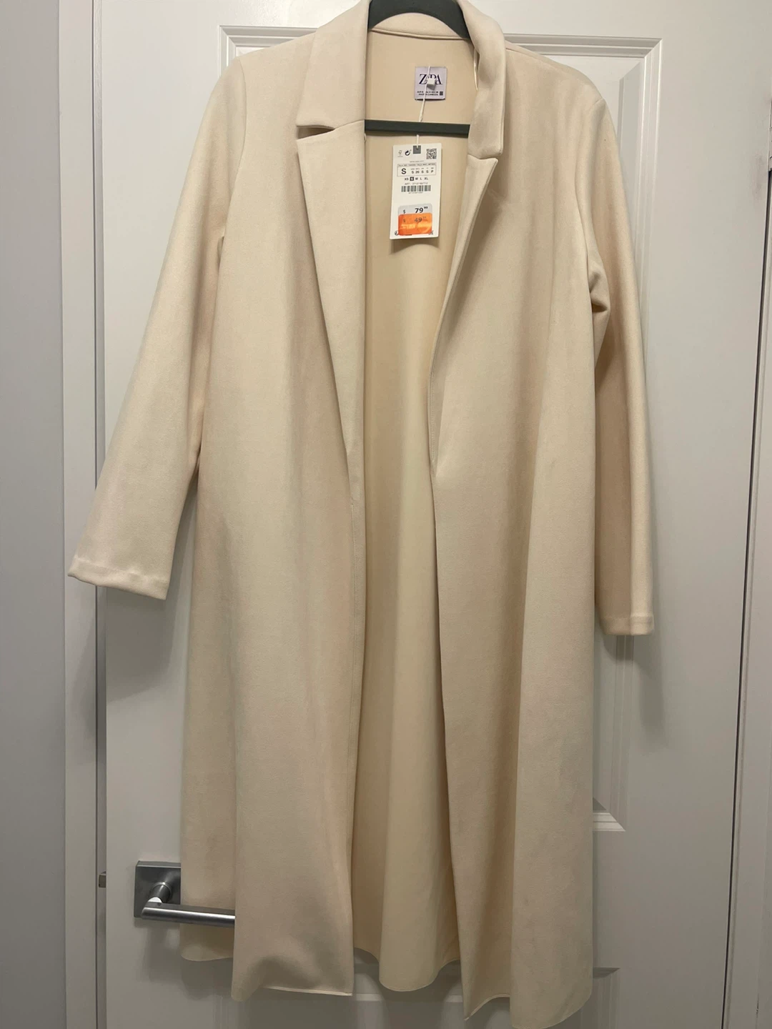 Zara cream long thin jacket size small $40 brand new