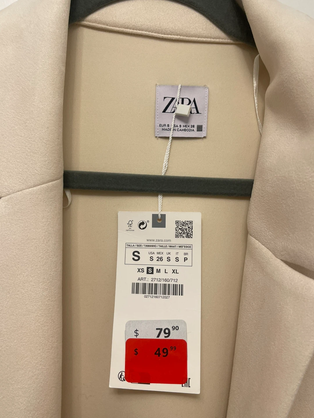 Zara cream long thin jacket size small $40 brand new - photo 2