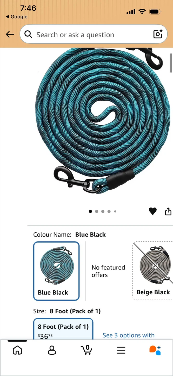 Blue Black Dog Leash - 8 feet Long - photo 2