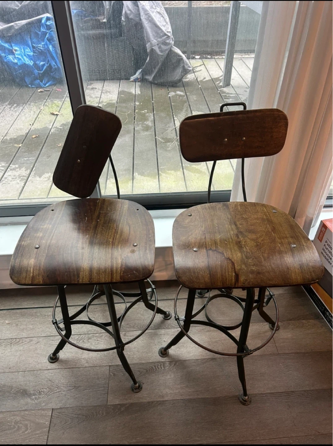 Pair of Adjustable Swivel Bar Stools - Wood and Metal - photo 2