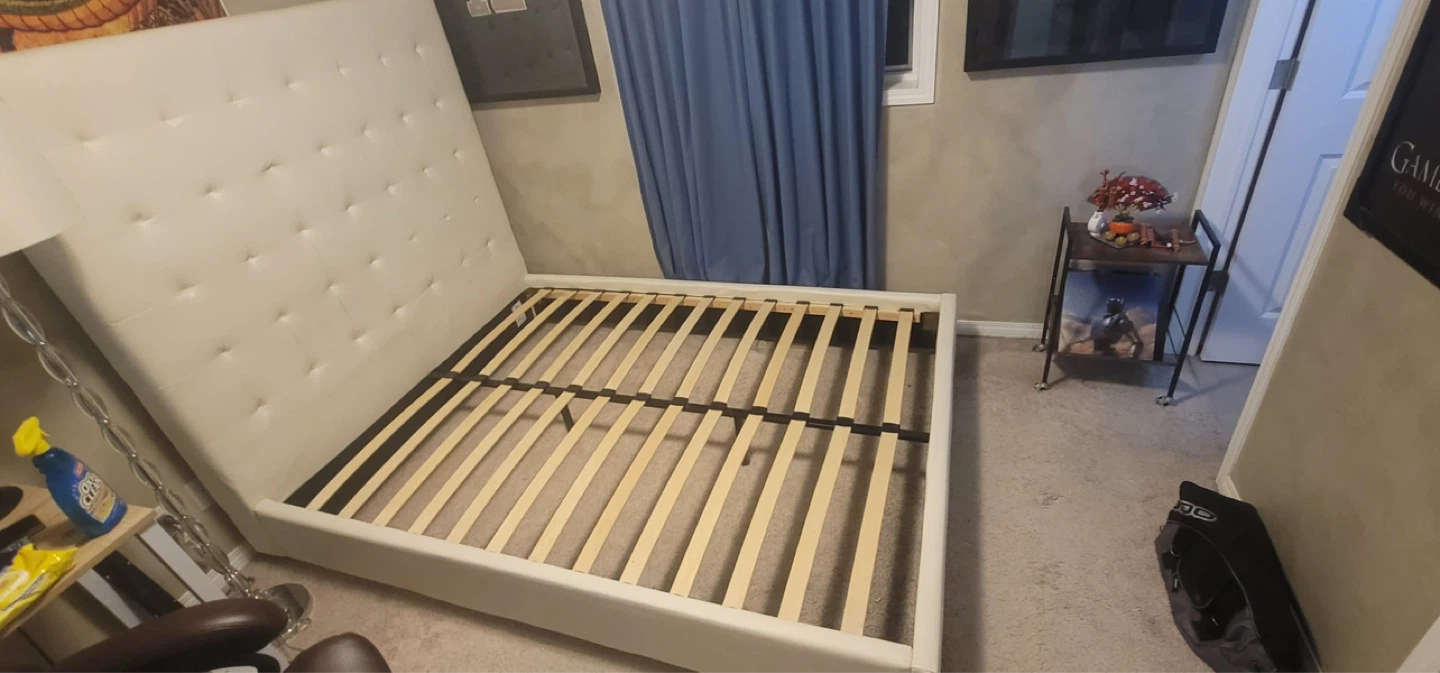 White Upholstered Queen Bed Frame with Headboard - photo 3