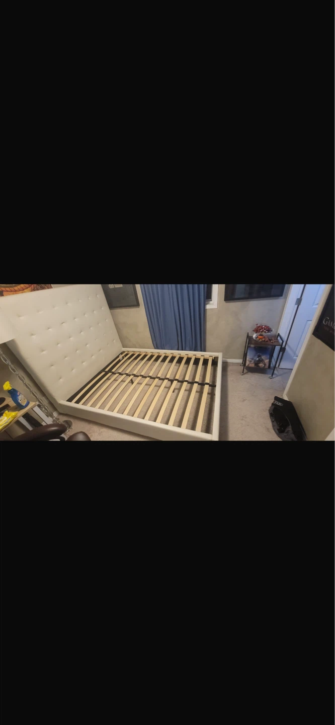 White Upholstered Queen Bed Frame with Headboard - photo 4