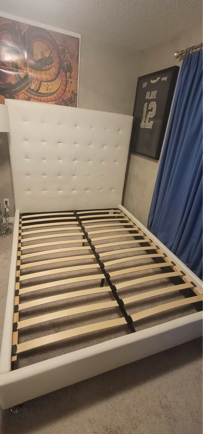 White Upholstered Queen Bed Frame with Headboard - photo 2
