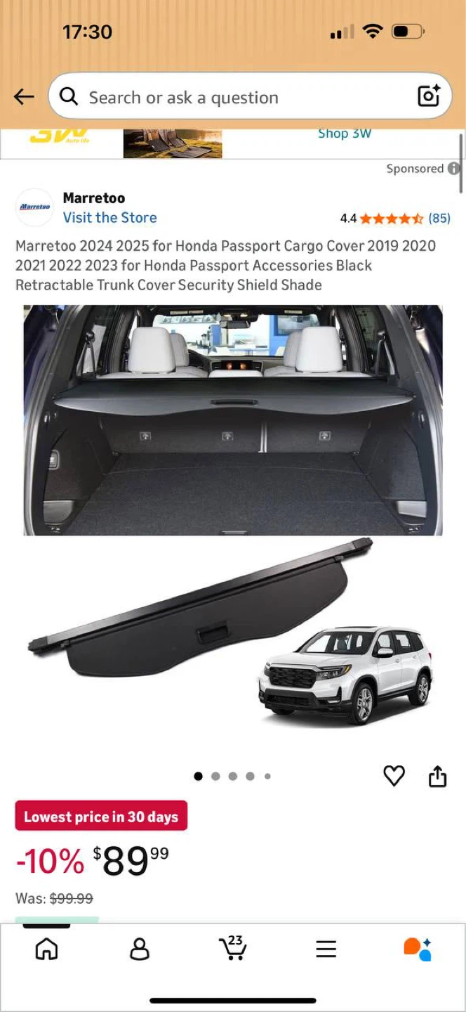 HONDA PASSPORT CARGO COVER 2019–2025
