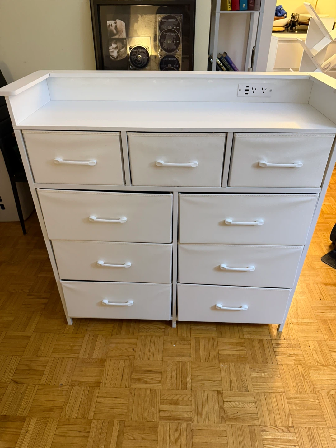 White Drawer Dresser with Built-in Power Outlet